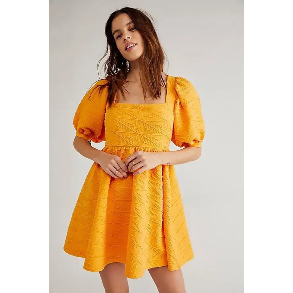 Free People Carrot Ginger Violet Mini Dress Puff Sleeves